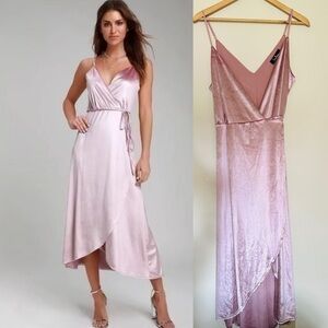 Lulu's Wrap Dress Women’s | Mauve Pink | Sz Medium | Velvet | High Low